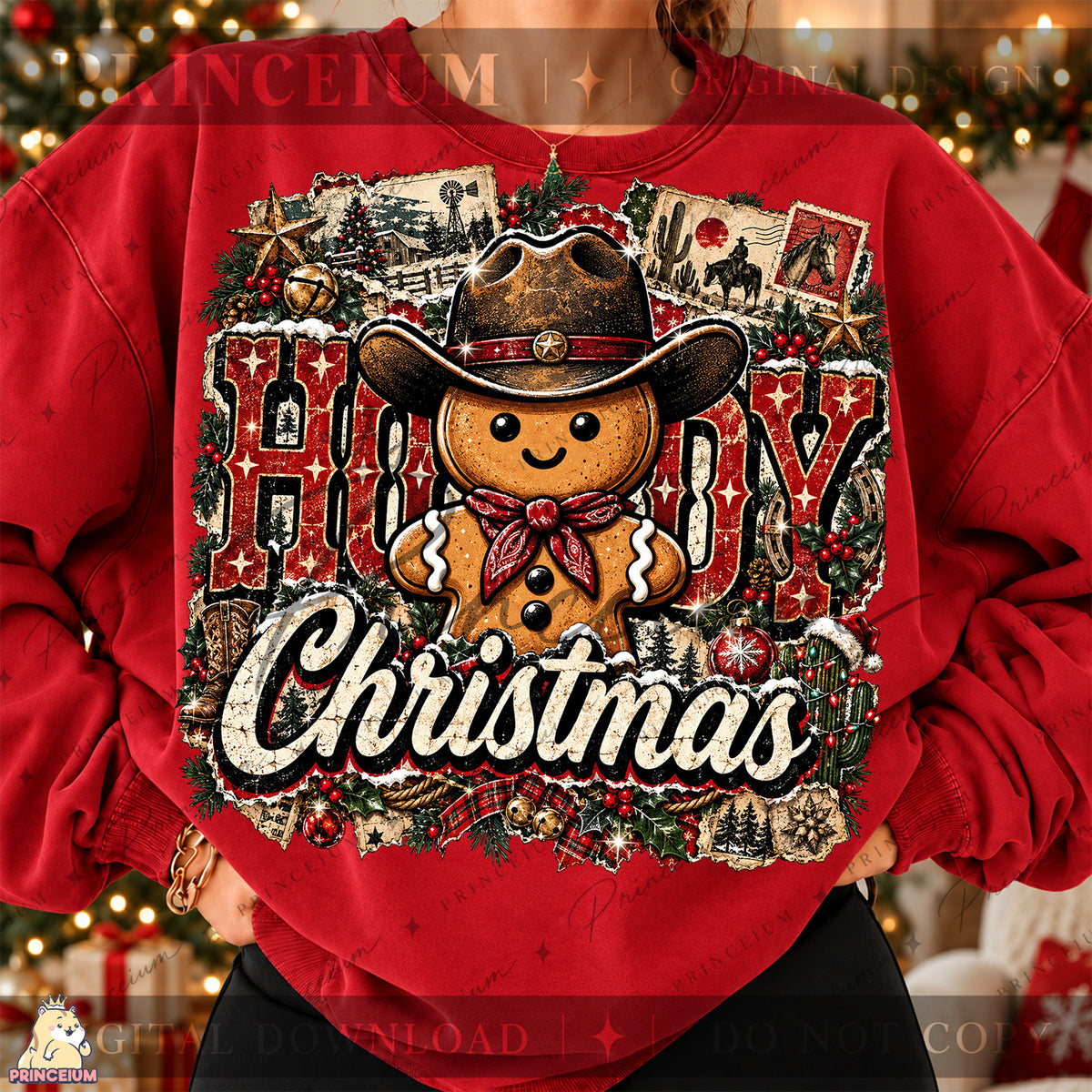 Howdy Christmas PNG Gingerbread Cowboy Vintage Western Holiday Design