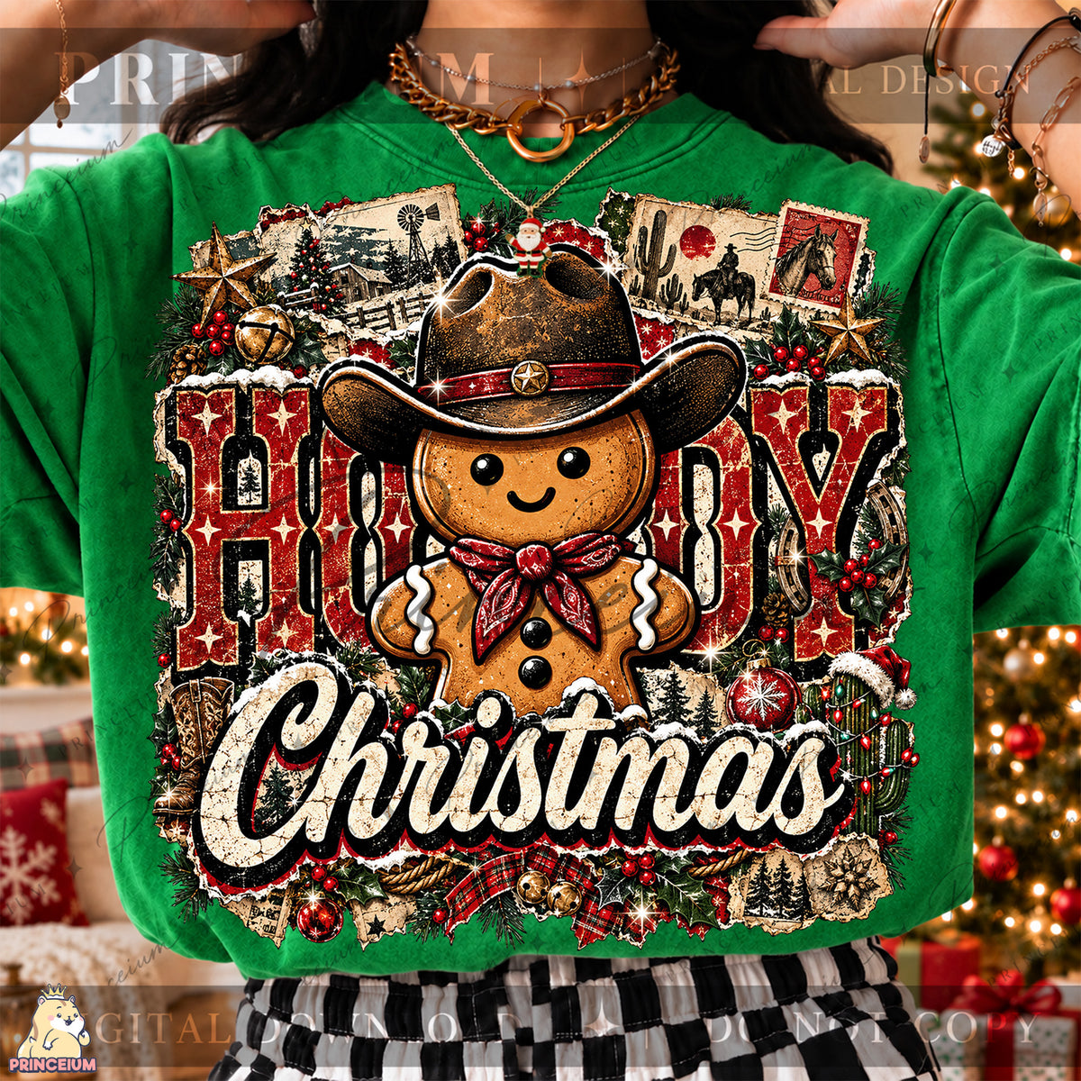Howdy Christmas PNG Gingerbread Cowboy Vintage Western Holiday Design
