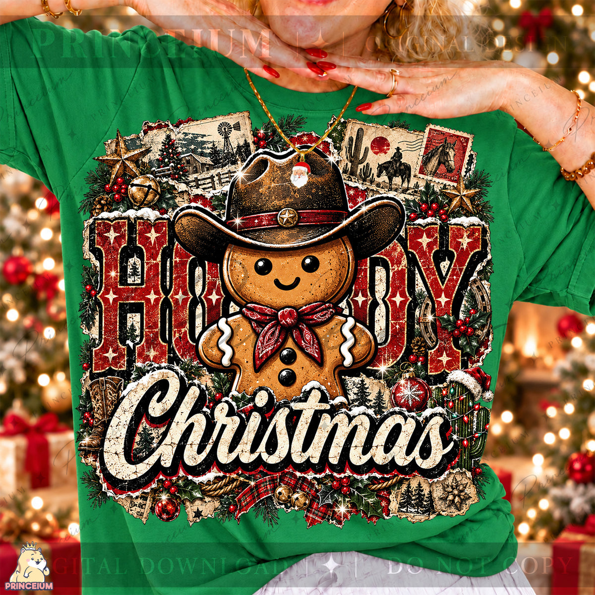 Howdy Christmas PNG Gingerbread Cowboy Vintage Western Holiday Design