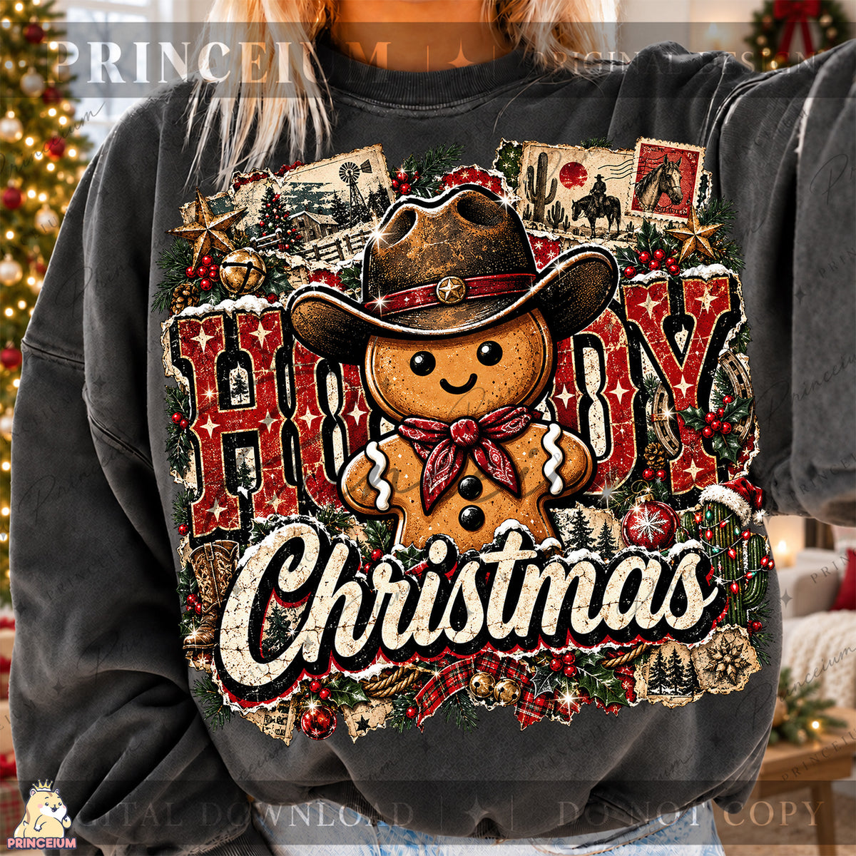 Howdy Christmas PNG Gingerbread Cowboy Vintage Western Holiday Design