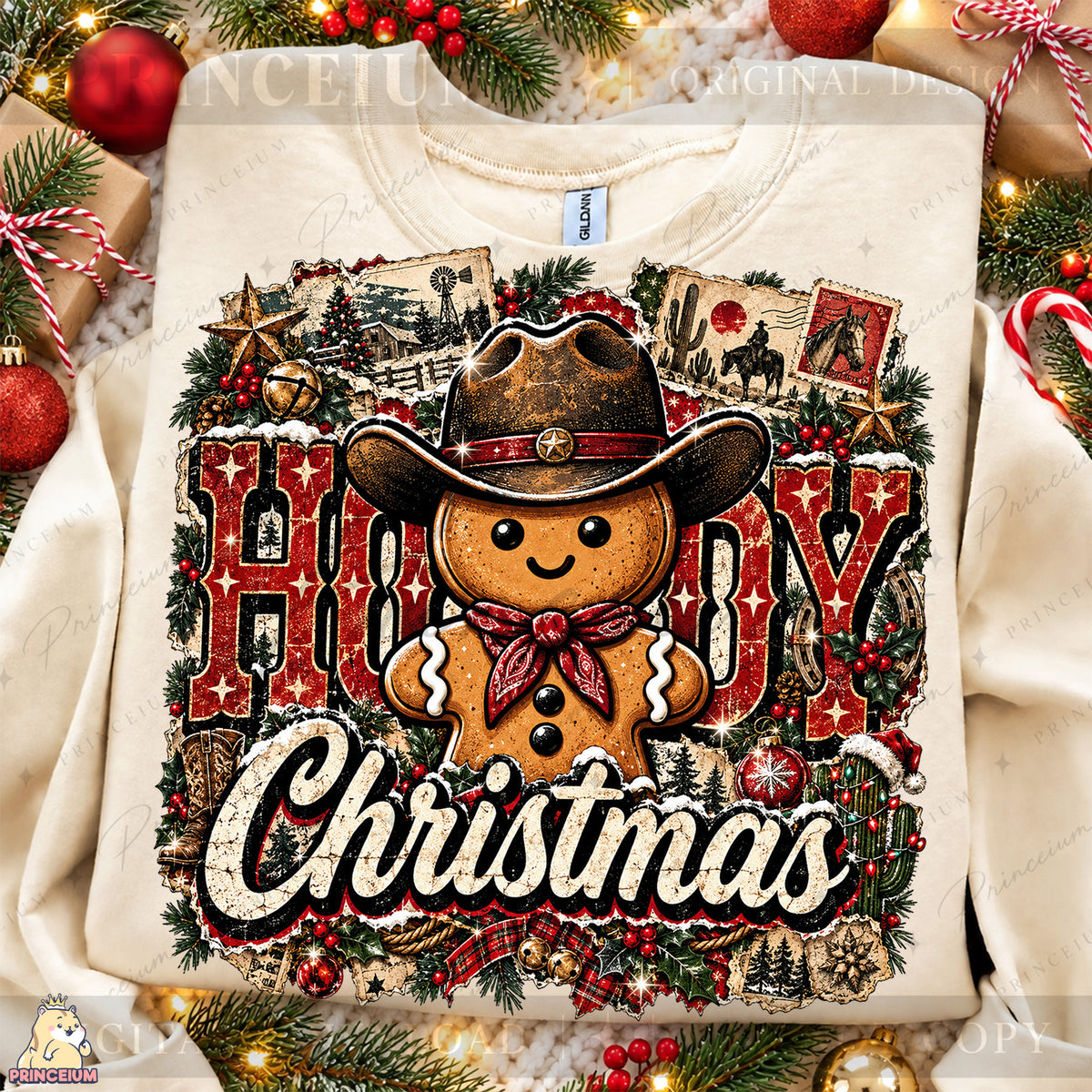 Howdy Christmas PNG Gingerbread Cowboy Vintage Western Holiday Design