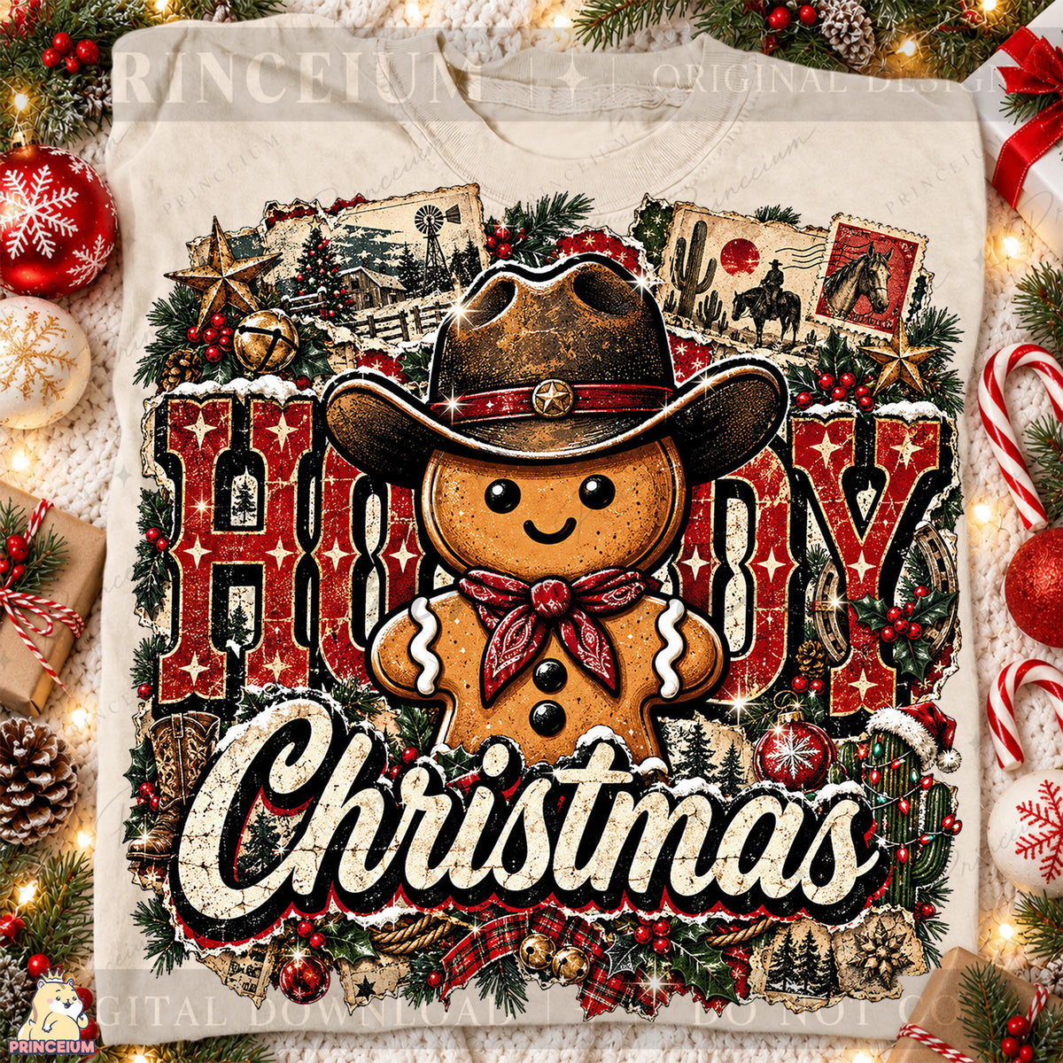 Howdy Christmas PNG Gingerbread Cowboy Vintage Western Holiday Design