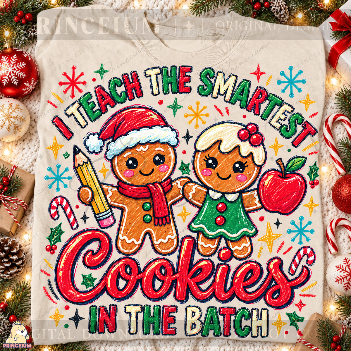 I Teach the Smartest Cookies in the Batch Christmas PNG Gingerbread Teacher Holiday Design