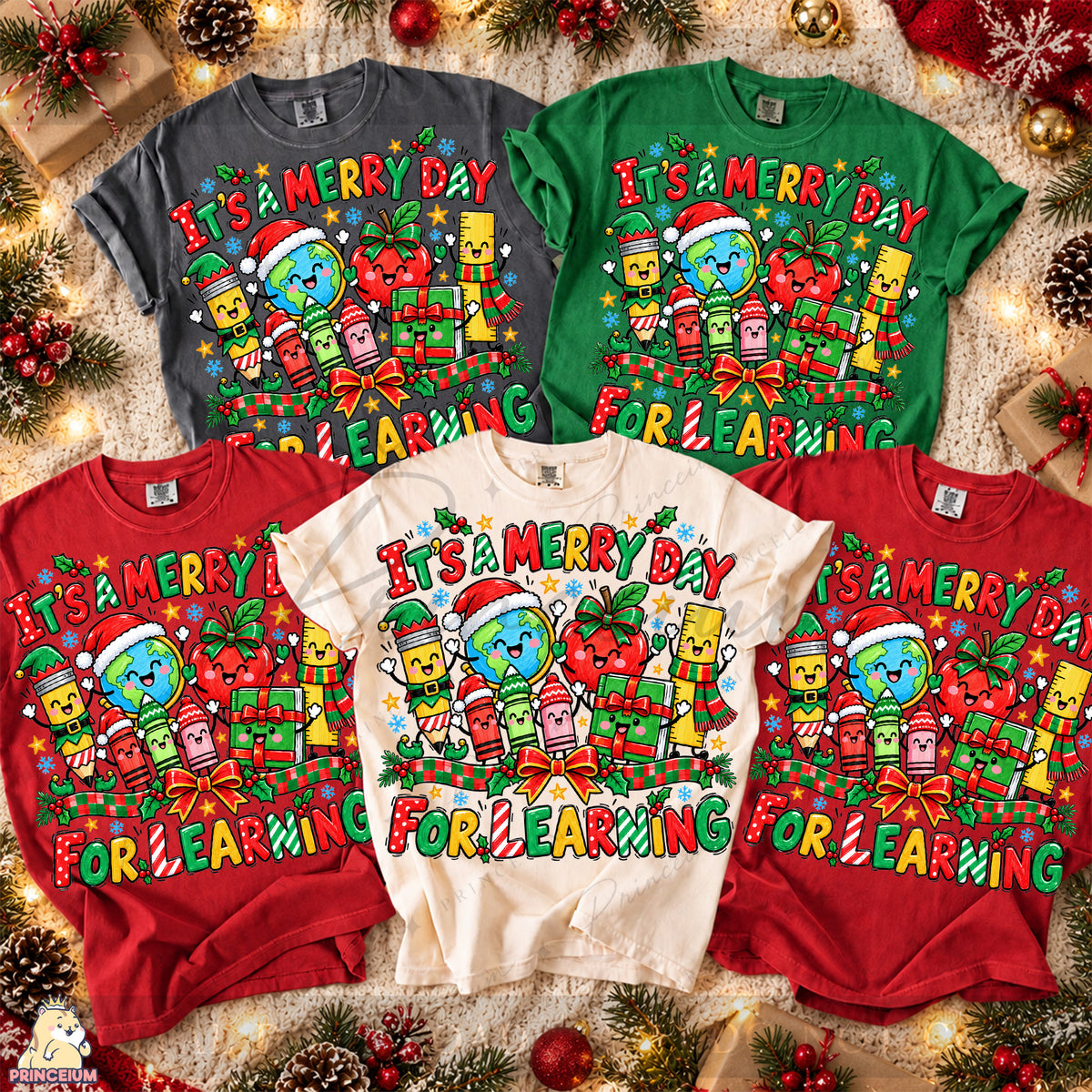 It’s a Merry Day for Learning Christmas PNG Cute School Supplies Teacher Holiday Design