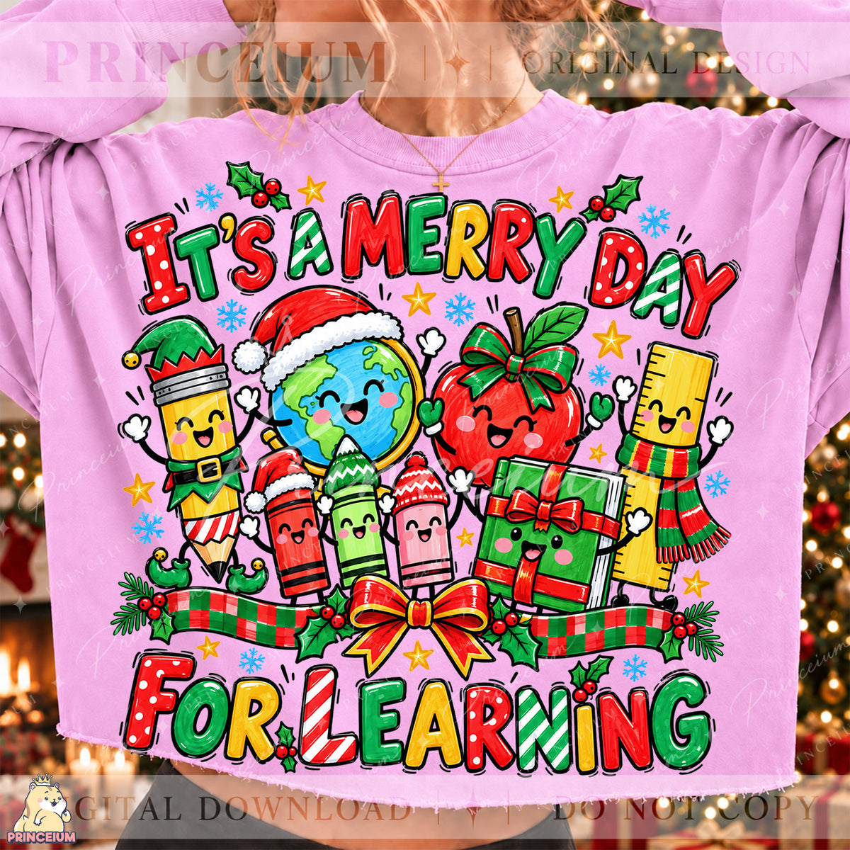 It’s a Merry Day for Learning Christmas PNG Cute School Supplies Teacher Holiday Design