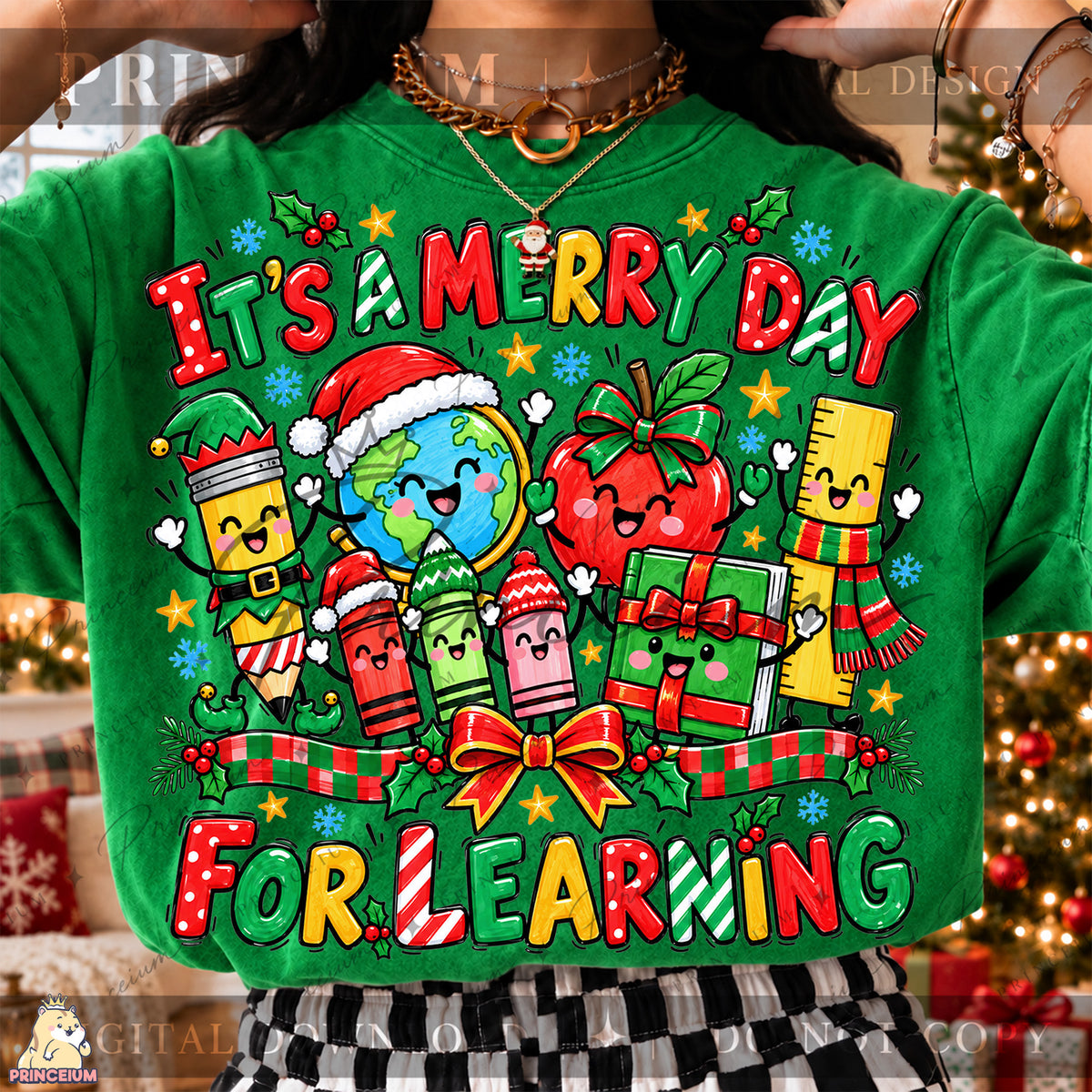 It’s a Merry Day for Learning Christmas PNG Cute School Supplies Teacher Holiday Design