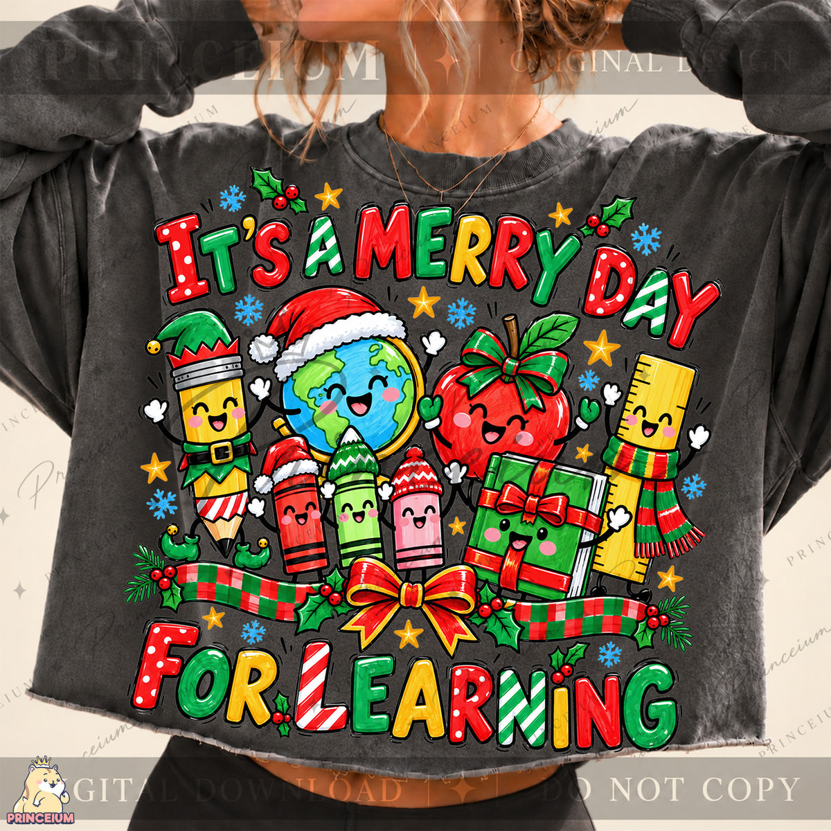 It’s a Merry Day for Learning Christmas PNG Cute School Supplies Teacher Holiday Design