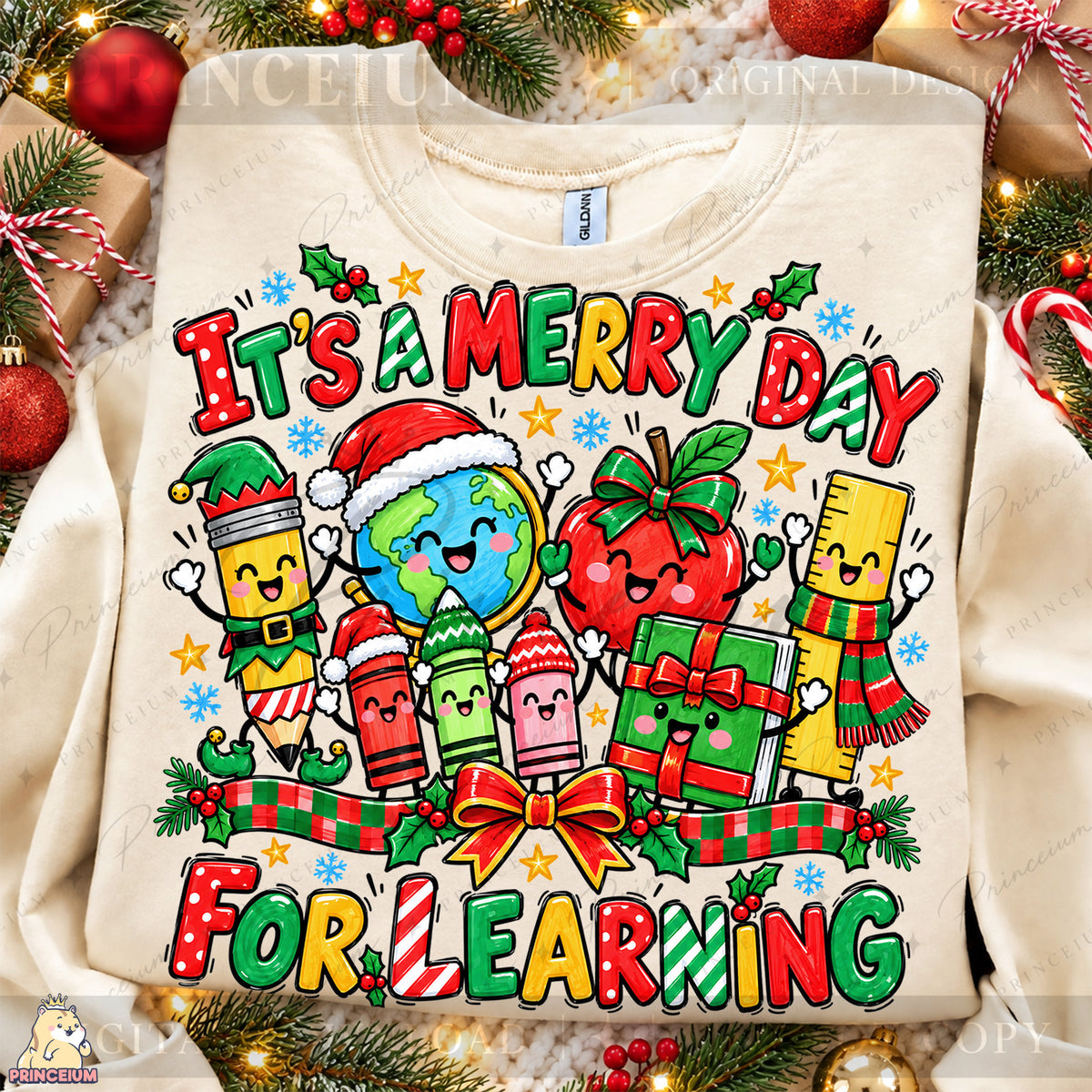 It’s a Merry Day for Learning Christmas PNG Cute School Supplies Teacher Holiday Design