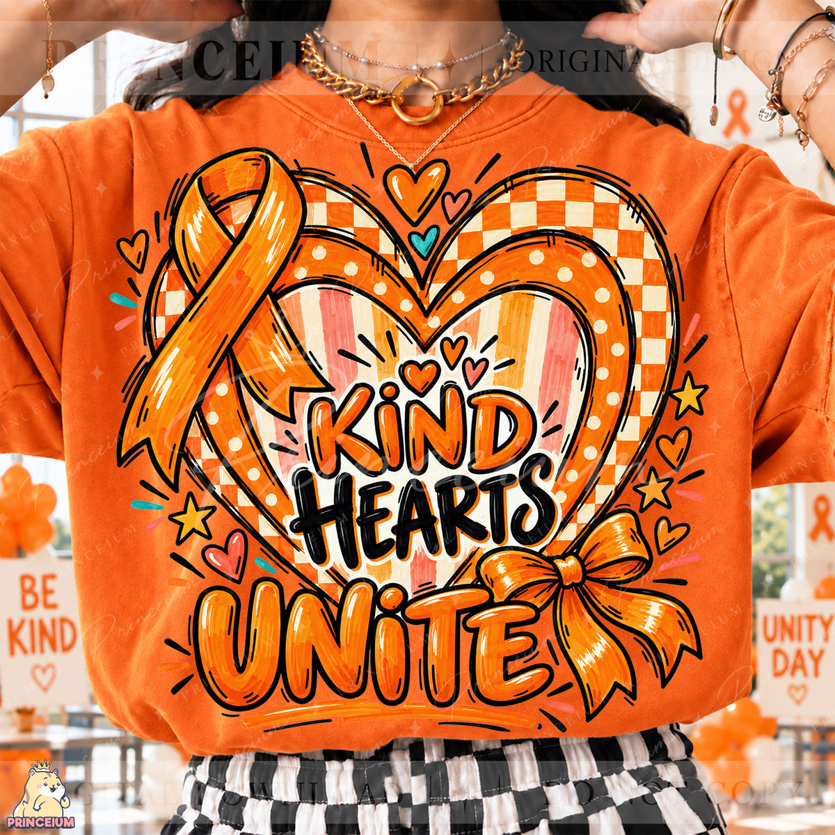 Kind Hearts Unite PNG – Orange Heart and Bow Unity Day Design | Instant Digital Download