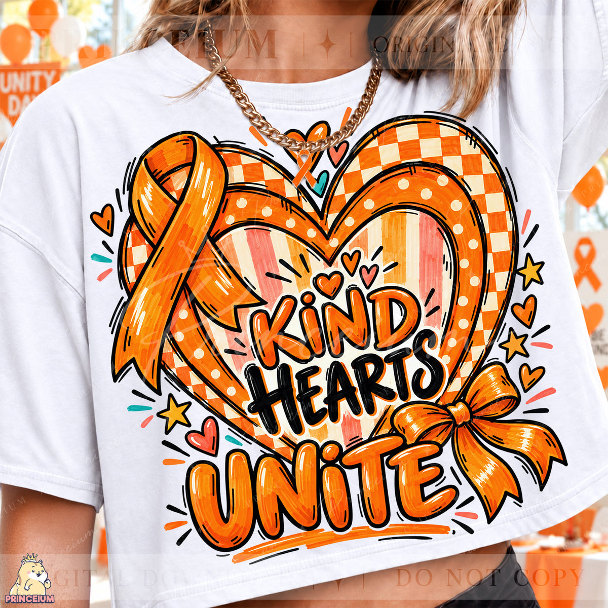 Kind Hearts Unite PNG – Orange Heart and Bow Unity Day Design | Instant Digital Download