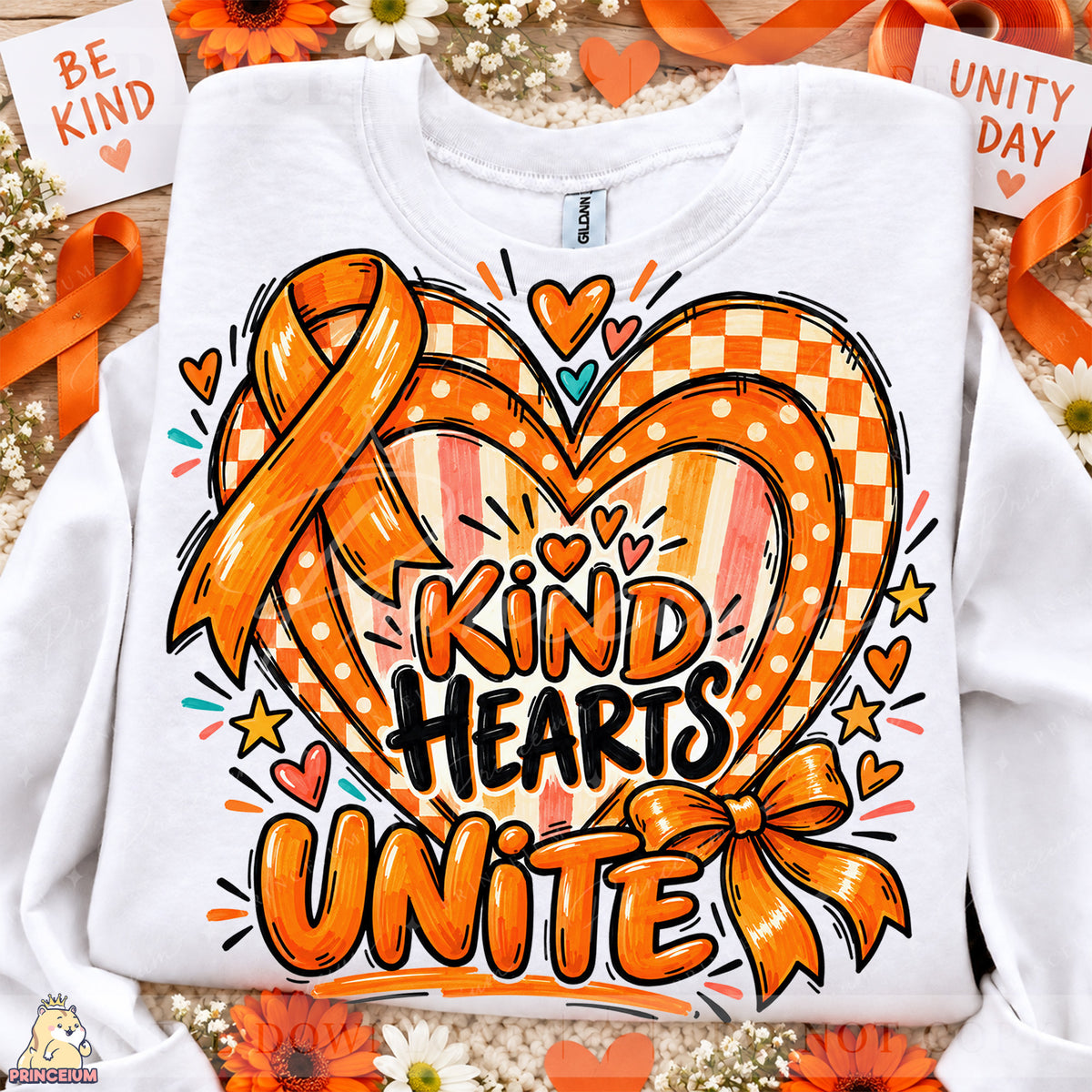Kind Hearts Unite PNG – Orange Heart and Bow Unity Day Design | Instant Digital Download