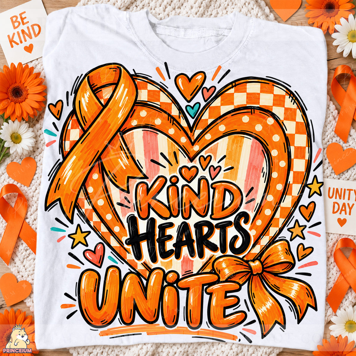 Kind Hearts Unite PNG – Orange Heart and Bow Unity Day Design | Instant Digital Download