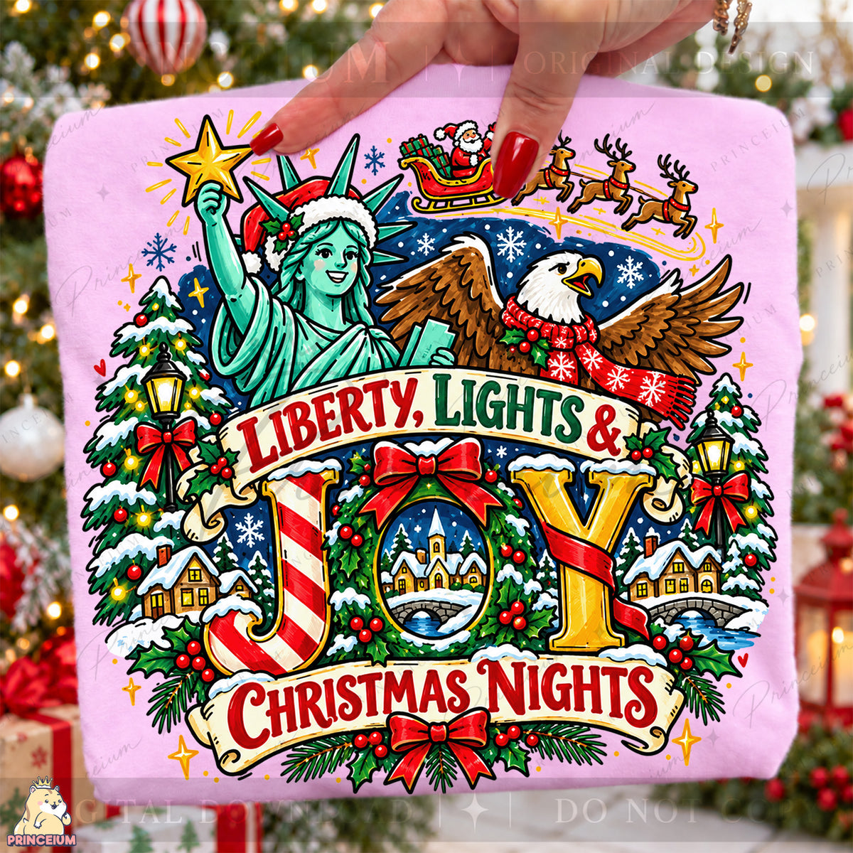 Liberty Lights & Joy Christmas PNG Statue of Liberty & Eagle Patriotic Holiday Design