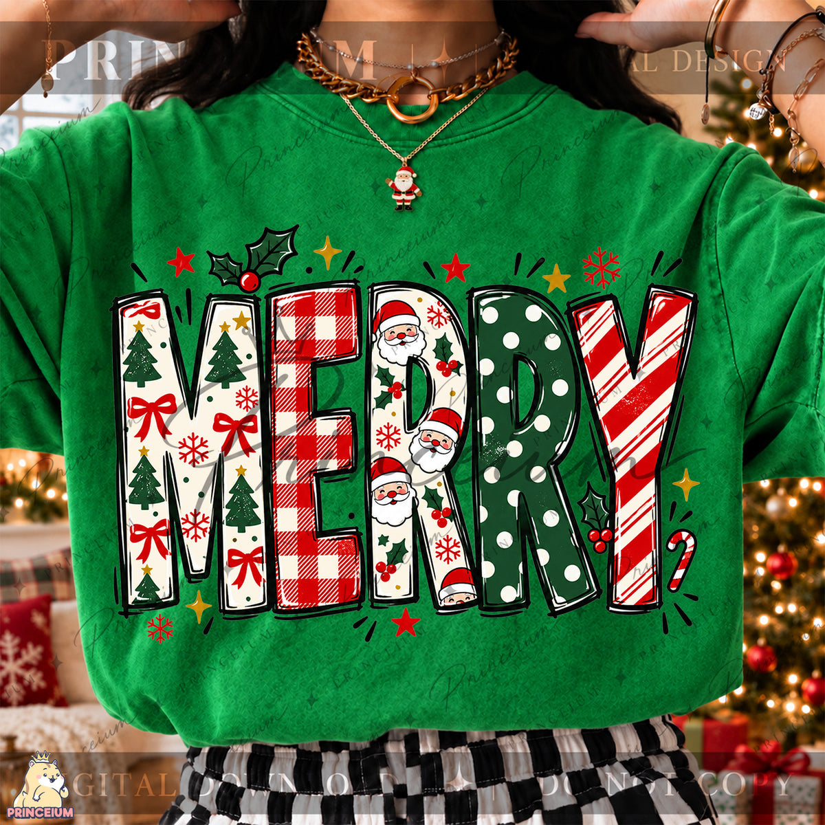 Merry Christmas PNG Santa & Candy Cane Lettering Holiday Design