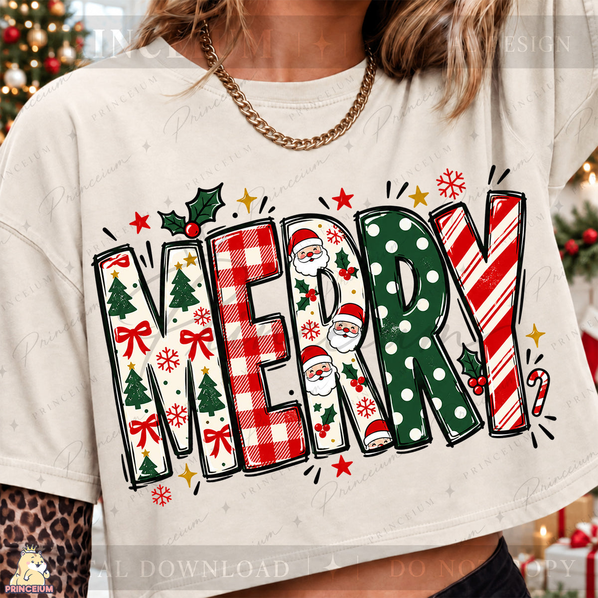 Merry Christmas PNG Santa & Candy Cane Lettering Holiday Design