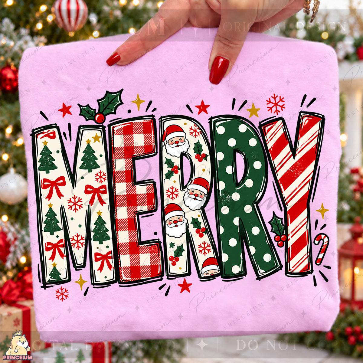 Merry Christmas PNG Santa & Candy Cane Lettering Holiday Design