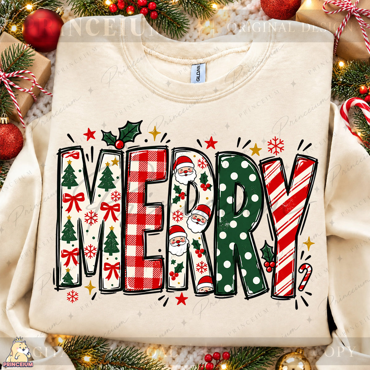 Merry Christmas PNG Santa & Candy Cane Lettering Holiday Design