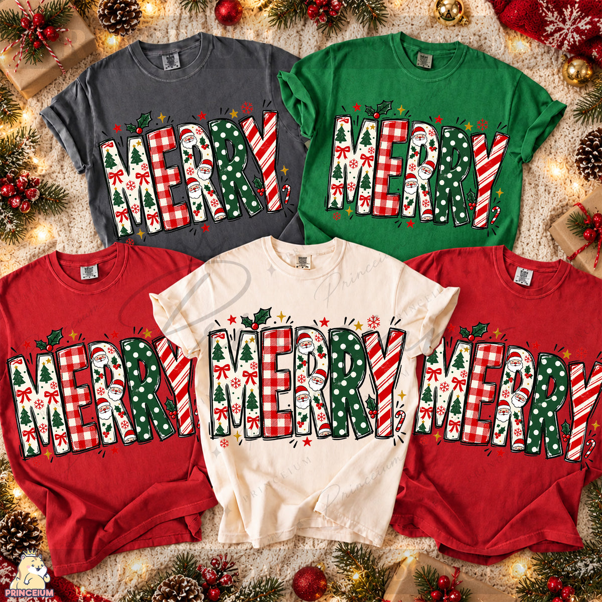 Merry Christmas PNG Santa & Candy Cane Lettering Holiday Design
