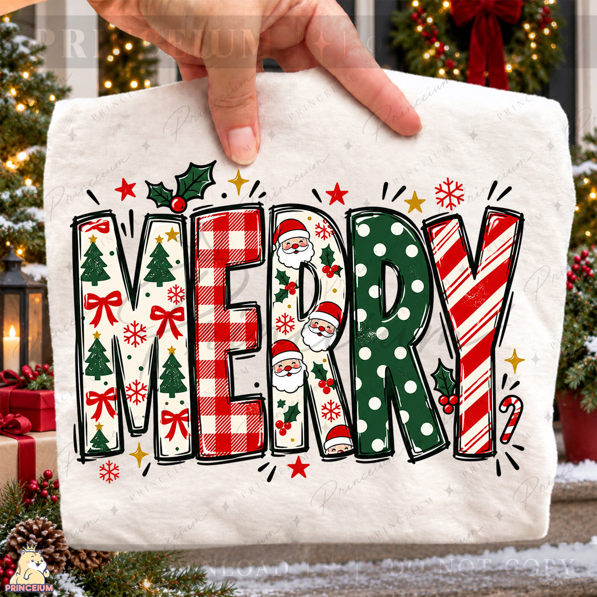 Merry Christmas PNG Santa & Candy Cane Lettering Holiday Design