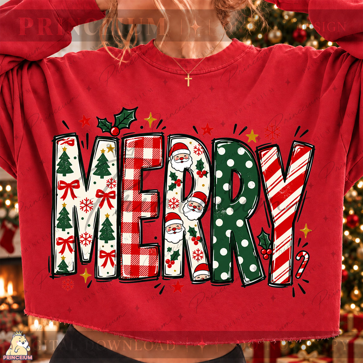Merry Christmas PNG Santa & Candy Cane Lettering Holiday Design