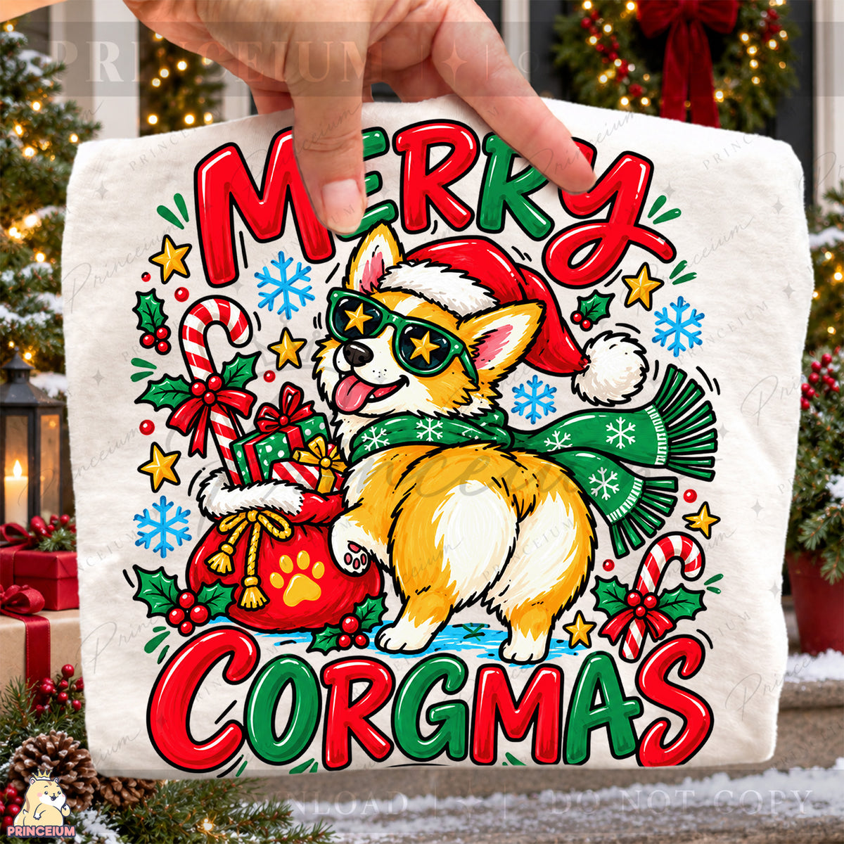Merry Corgmas Christmas PNG Corgi in Santa Hat Funny Holiday Design