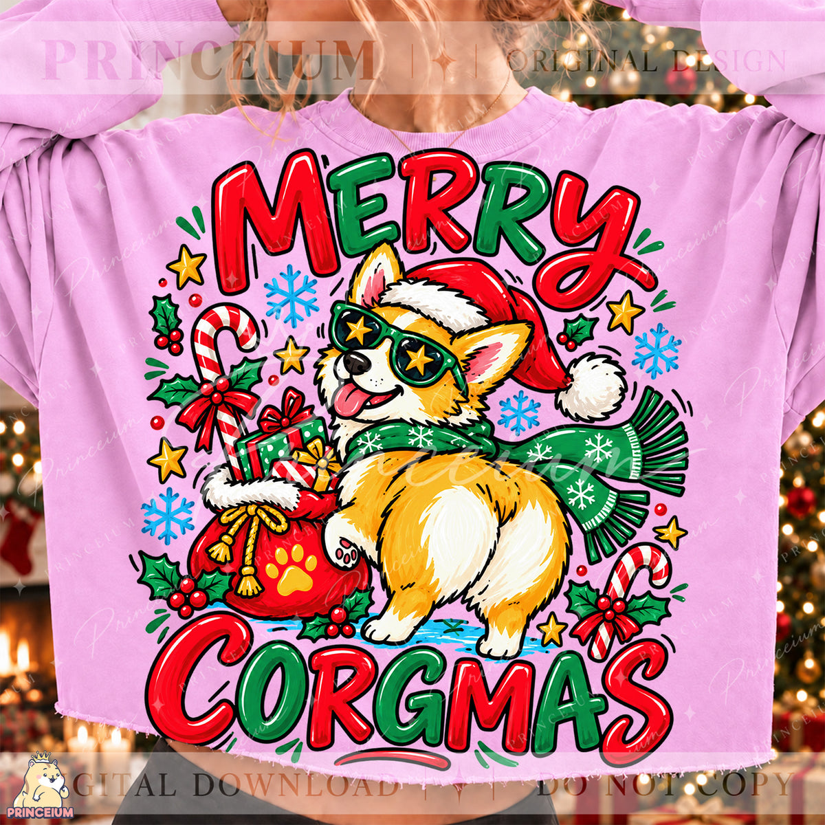 Merry Corgmas Christmas PNG Corgi in Santa Hat Funny Holiday Design