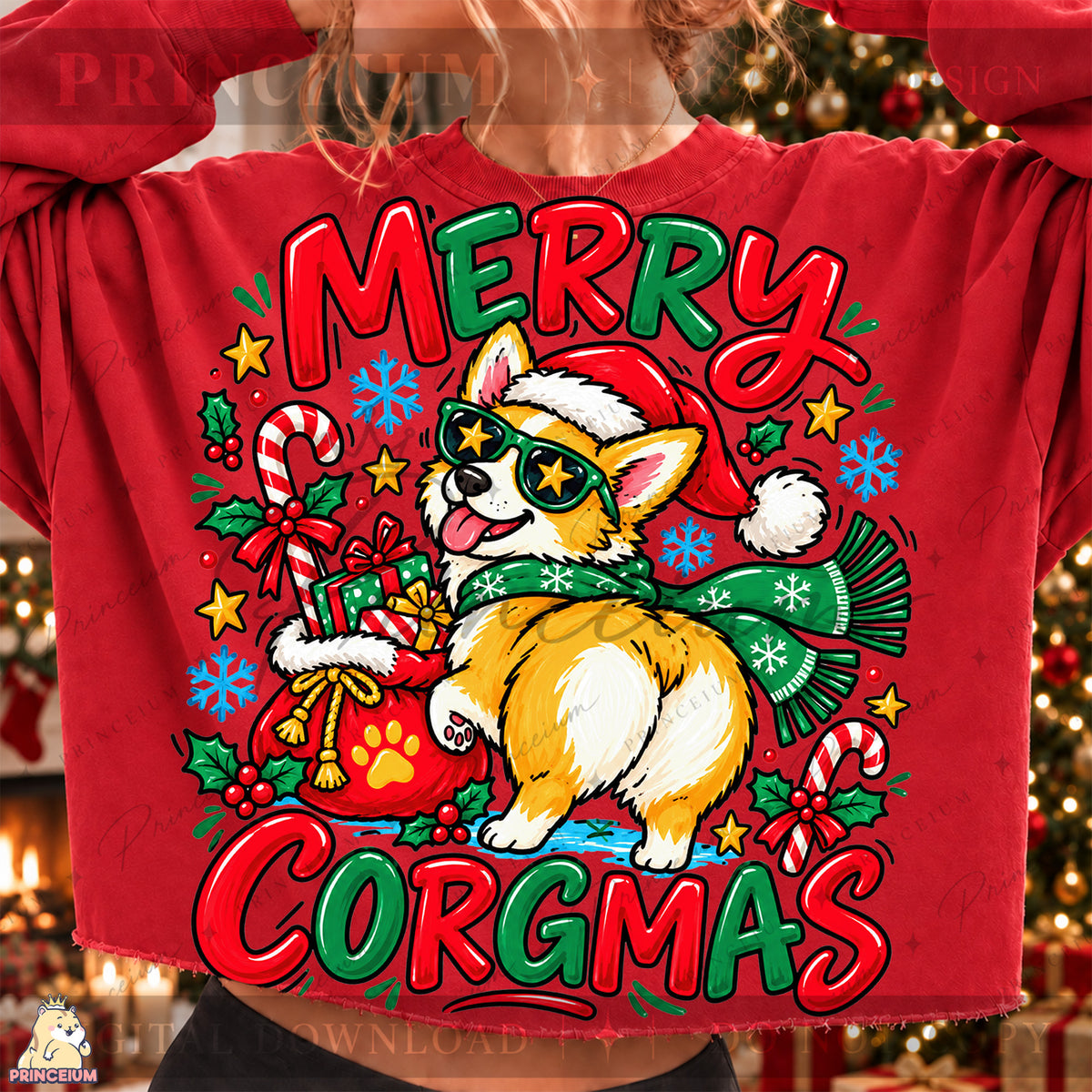 Merry Corgmas Christmas PNG Corgi in Santa Hat Funny Holiday Design