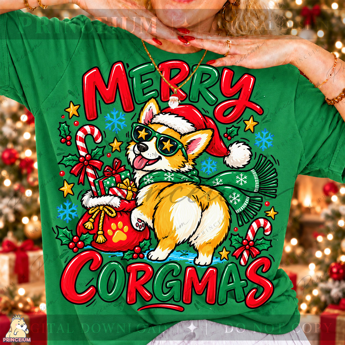 Merry Corgmas Christmas PNG Corgi in Santa Hat Funny Holiday Design