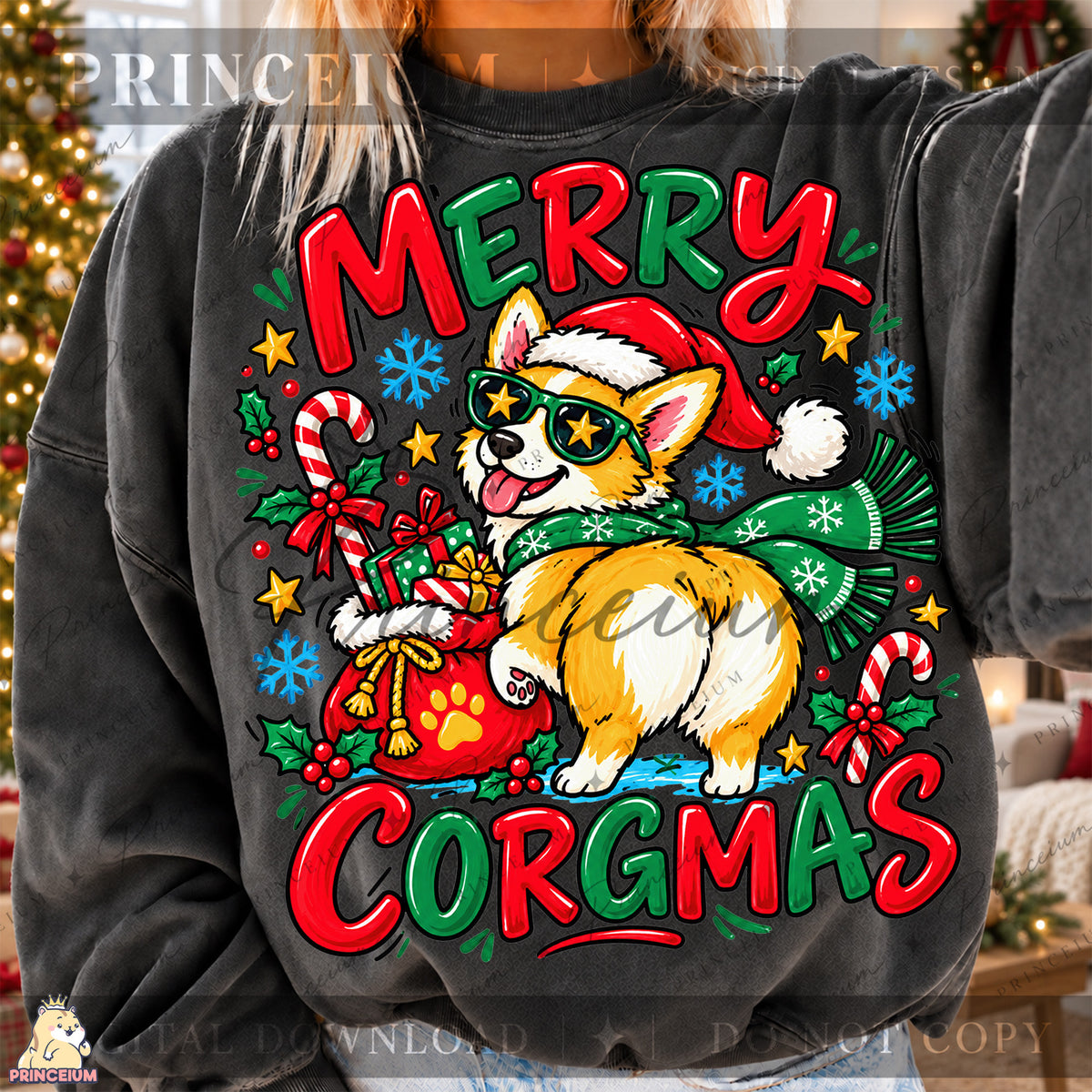 Merry Corgmas Christmas PNG Corgi in Santa Hat Funny Holiday Design