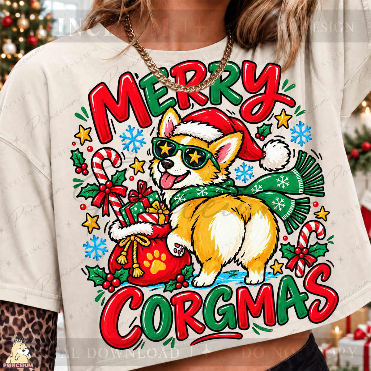 Merry Corgmas Christmas PNG Corgi in Santa Hat Funny Holiday Design