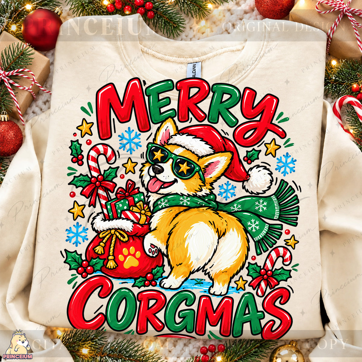 Merry Corgmas Christmas PNG Corgi in Santa Hat Funny Holiday Design