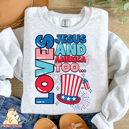 Loves Jesus and America Too Png, Christian 4th of July Png, Fourth of July Shirt, America Png, USA Png, Sublimation Designs Digital Download