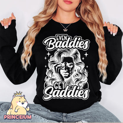 Even Baddies Get Saddies PNG, Trendy Vintage, Retro Mental Health Sublimation Design, Popular T-Shirt PNG, Retro Sad Girl Png Sublimation