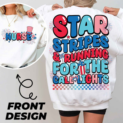 Star Stripes & Running For the Call Lights American Nurse Png, American Nurse Png, 4th of July Png, Independence Day Nurse Sublimation