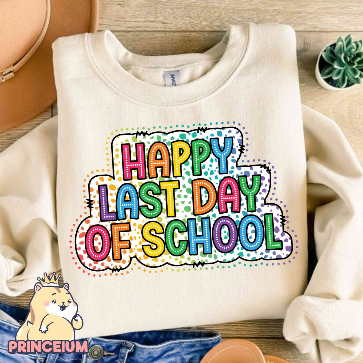 Happy Last Day of School Dalmatian Dots Doodle Bright Png, Happy Day Of School Png, Teacher Summer Break Png, Teacher Last Day Sublimation