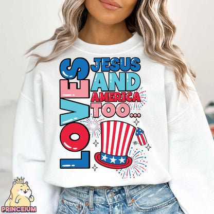 Loves Jesus and America Too Png, Christian 4th of July Png, Fourth of July Shirt, America Png, USA Png, Sublimation Designs Digital Download