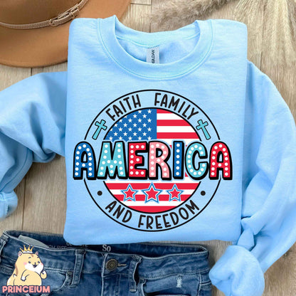 Faith Family and Freedom, 4th of July Png, American Flag Png, Independence Day, Patriotic Png, Memorial Day Png, Christian Cross Sublimation