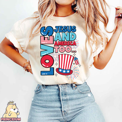 Loves Jesus and America Too Png, Christian 4th of July Png, Fourth of July Shirt, America Png, USA Png, Sublimation Designs Digital Download