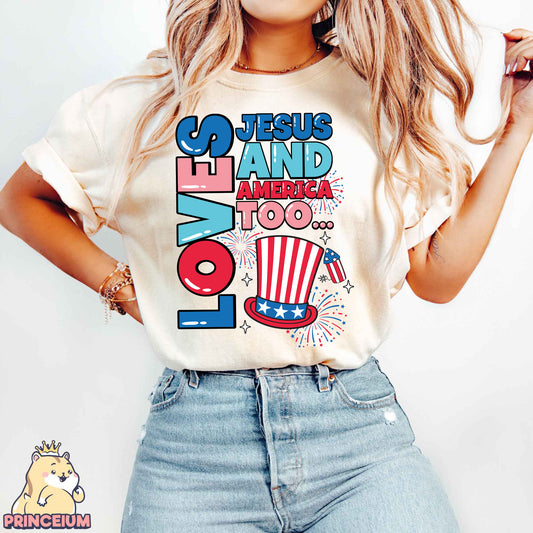 Loves Jesus and America Too Png, Christian 4th of July Png, Fourth of July Shirt, America Png, USA Png, Sublimation Designs Digital Download