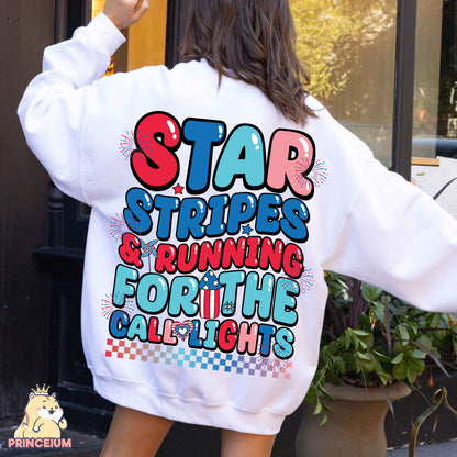 Star Stripes & Running For the Call Lights American Nurse Png, American Nurse Png, 4th of July Png, Independence Day Nurse Sublimation