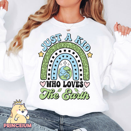 Just a kid who Love the Earth Png, Earth Day Png, Earth Sublimation, Save Planet Png, Climate Change Png