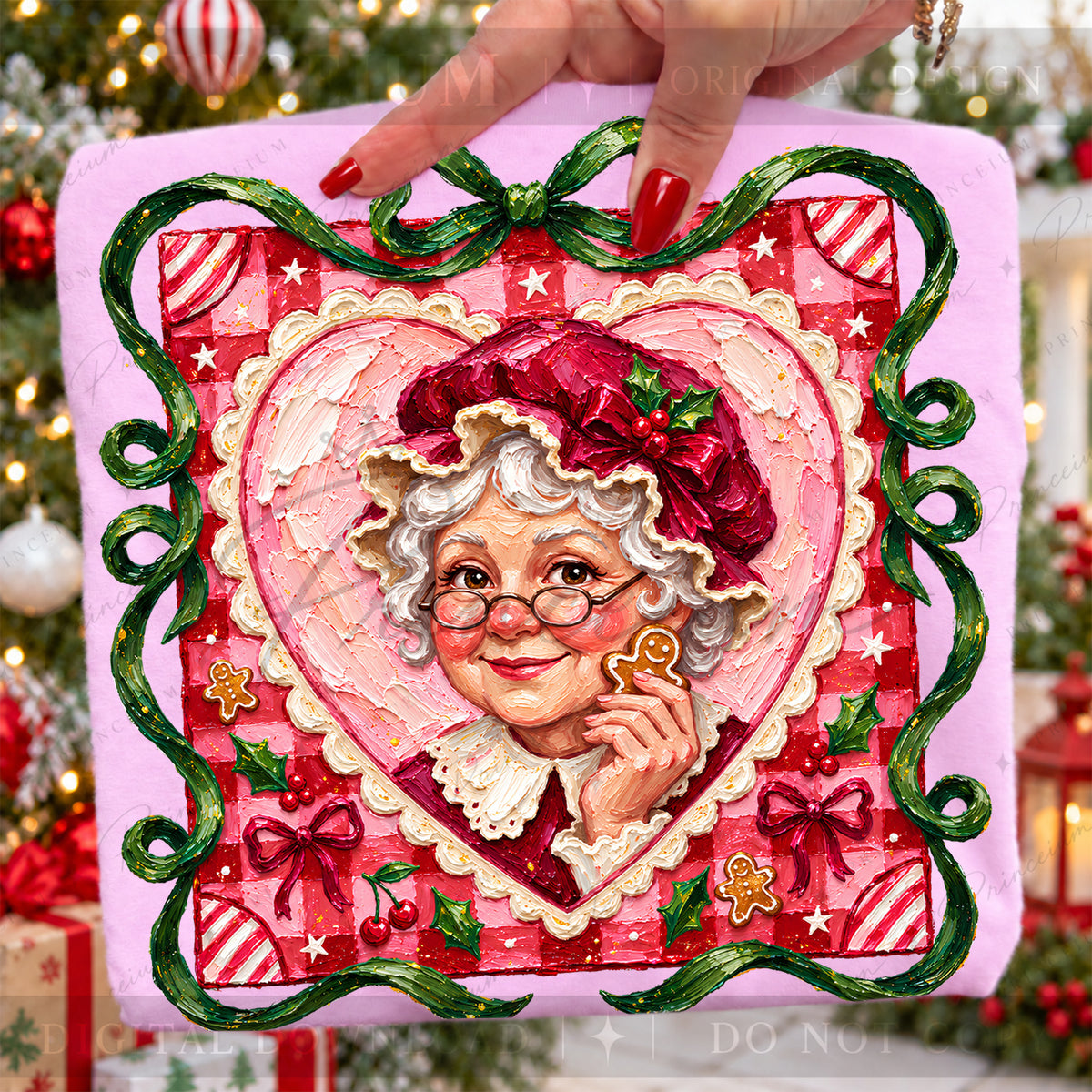 Mrs Claus Christmas PNG Gingerbread & Pink Heart Vintage Holiday Design
