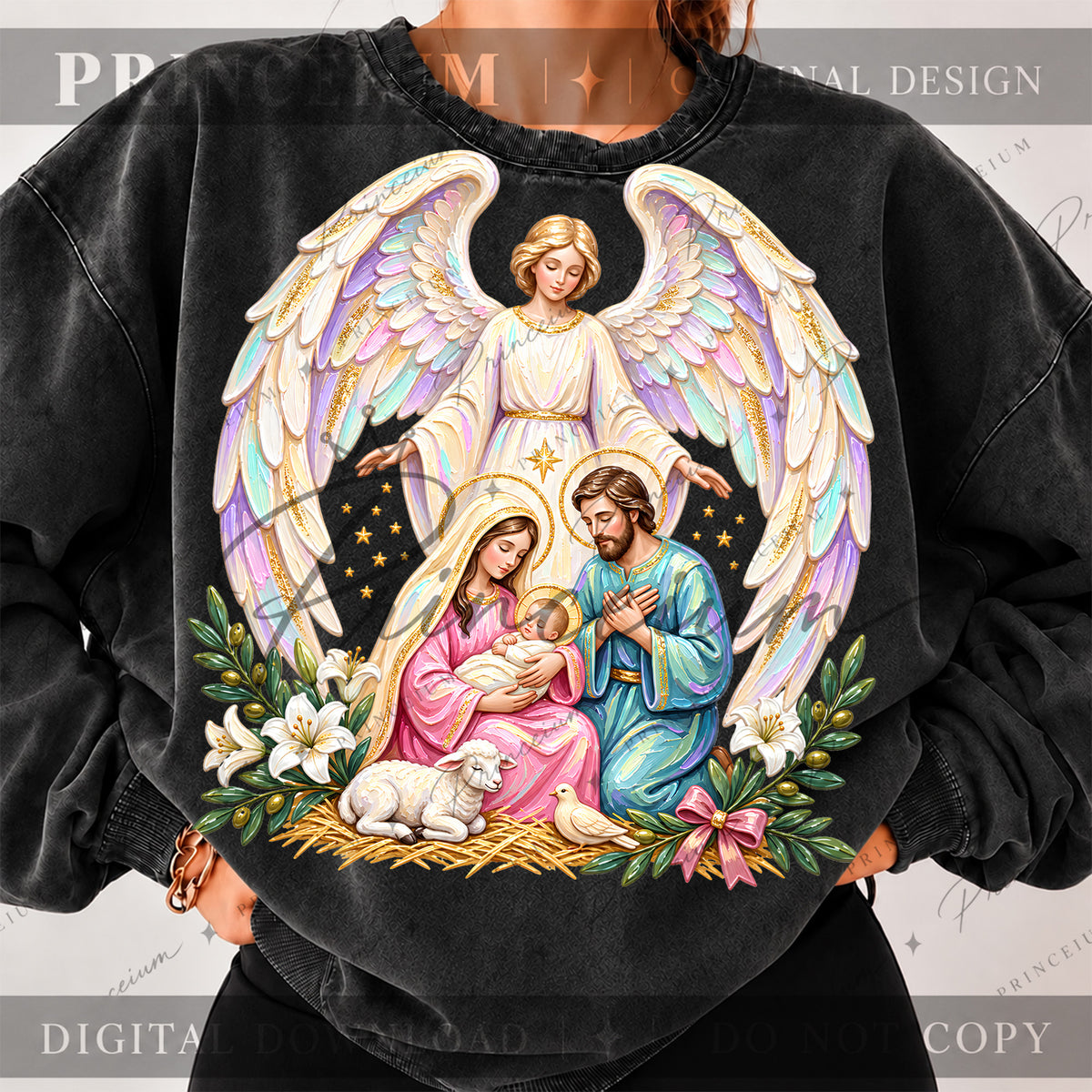 Nativity Christmas PNG Holy Family & Angel Pastel Christian Holiday Design