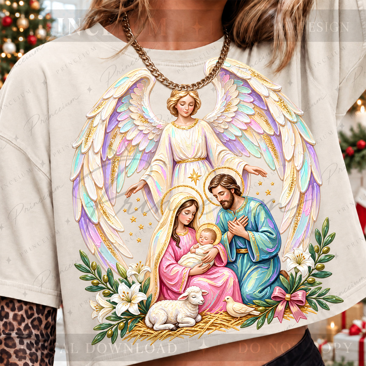 Nativity Christmas PNG Holy Family & Angel Pastel Christian Holiday Design