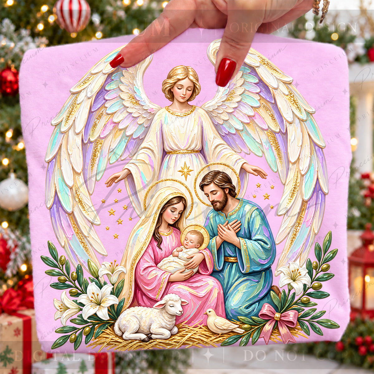 Nativity Christmas PNG Holy Family & Angel Pastel Christian Holiday Design