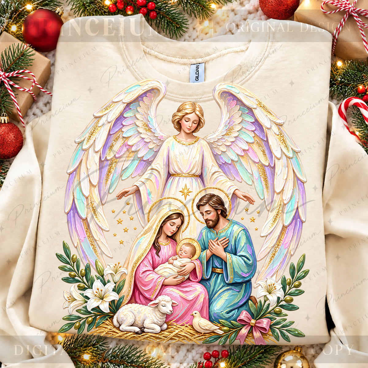 Nativity Christmas PNG Holy Family & Angel Pastel Christian Holiday Design