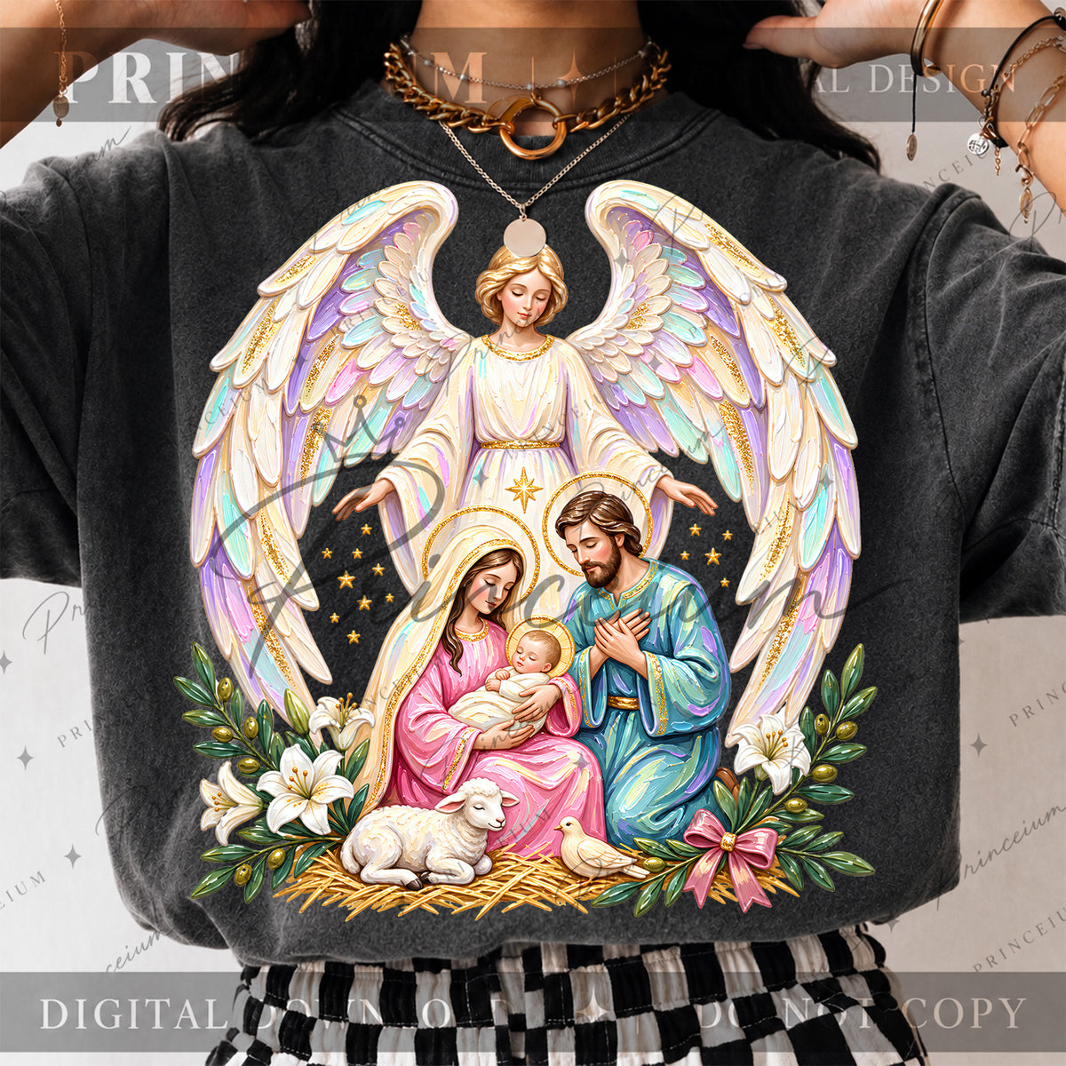 Nativity Christmas PNG Holy Family & Angel Pastel Christian Holiday Design