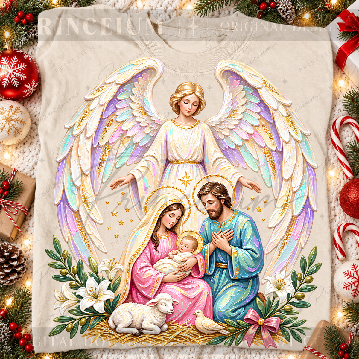 Nativity Christmas PNG Holy Family & Angel Pastel Christian Holiday Design