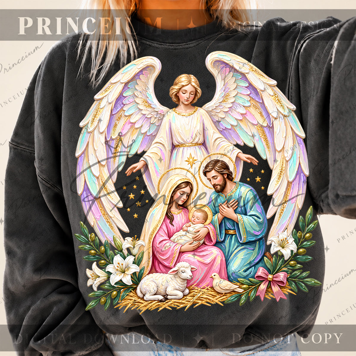 Nativity Christmas PNG Holy Family & Angel Pastel Christian Holiday Design