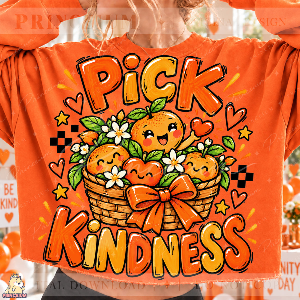 Pick Kindness PNG – Cute Orange Basket Unity Day Design | Instant Digital Download